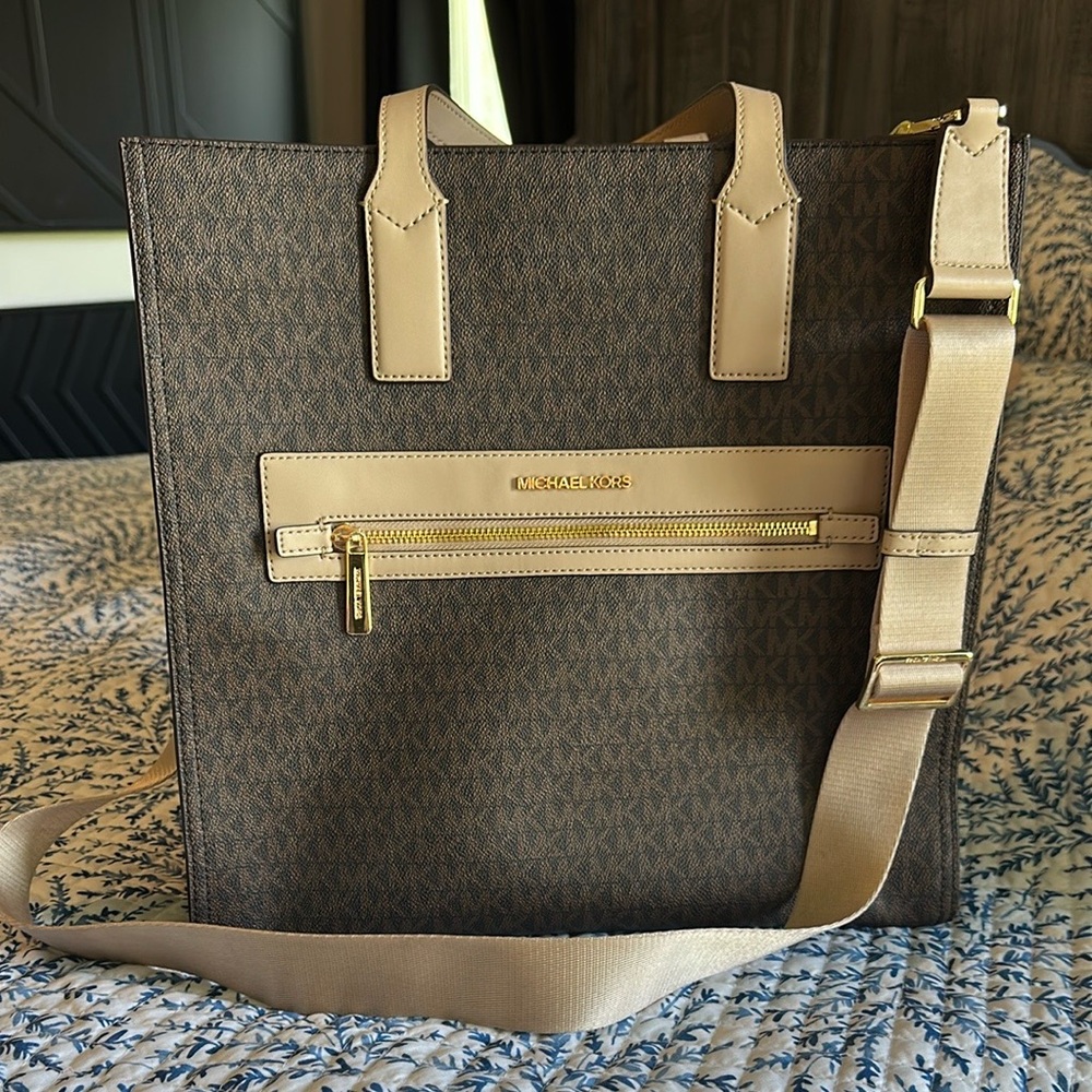 Michael Kors Brown and Tan Tote with Signature Monogram